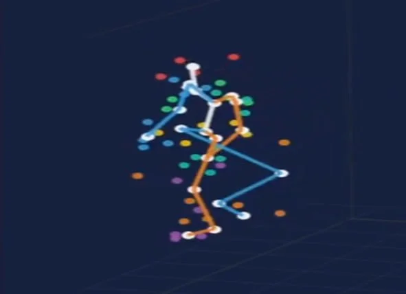 Raw motion-capture skeleton before correction, joints in impossible positions