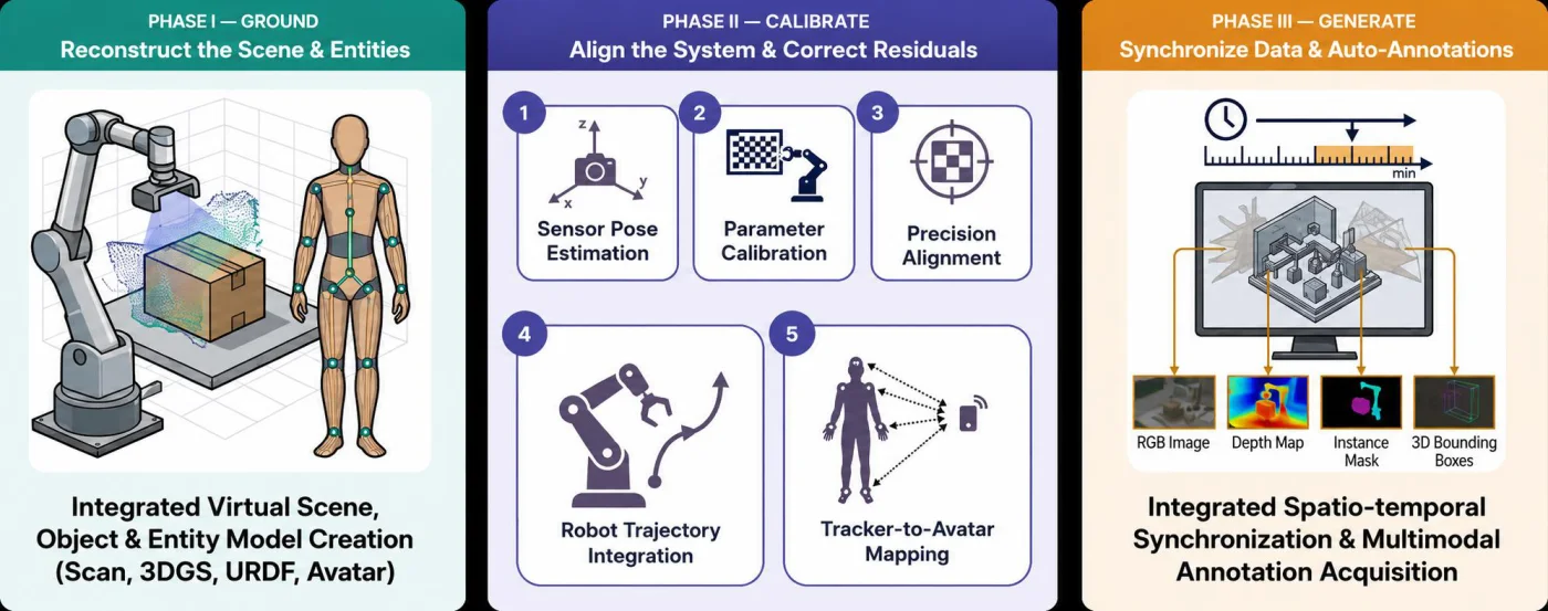 Three-phase pipeline diagram: ground, calibrate, generate